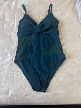 Teal One-Piece Swimsuit with Mesh Insets
